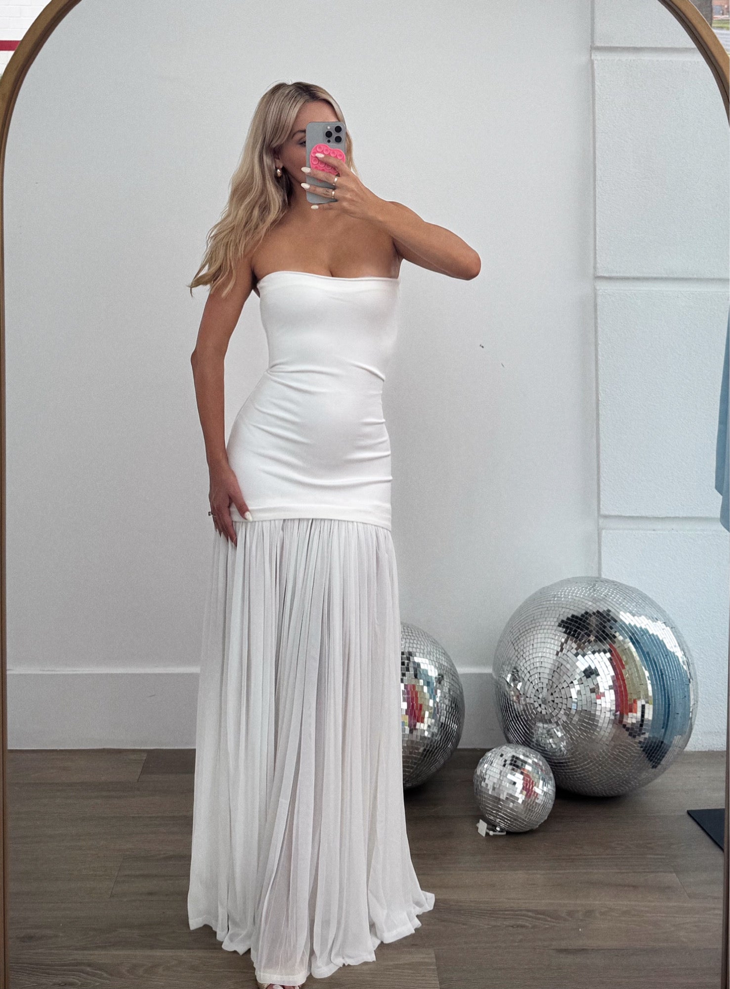 Elegant Tube Maxi Dress with Shirred Chiffon Details