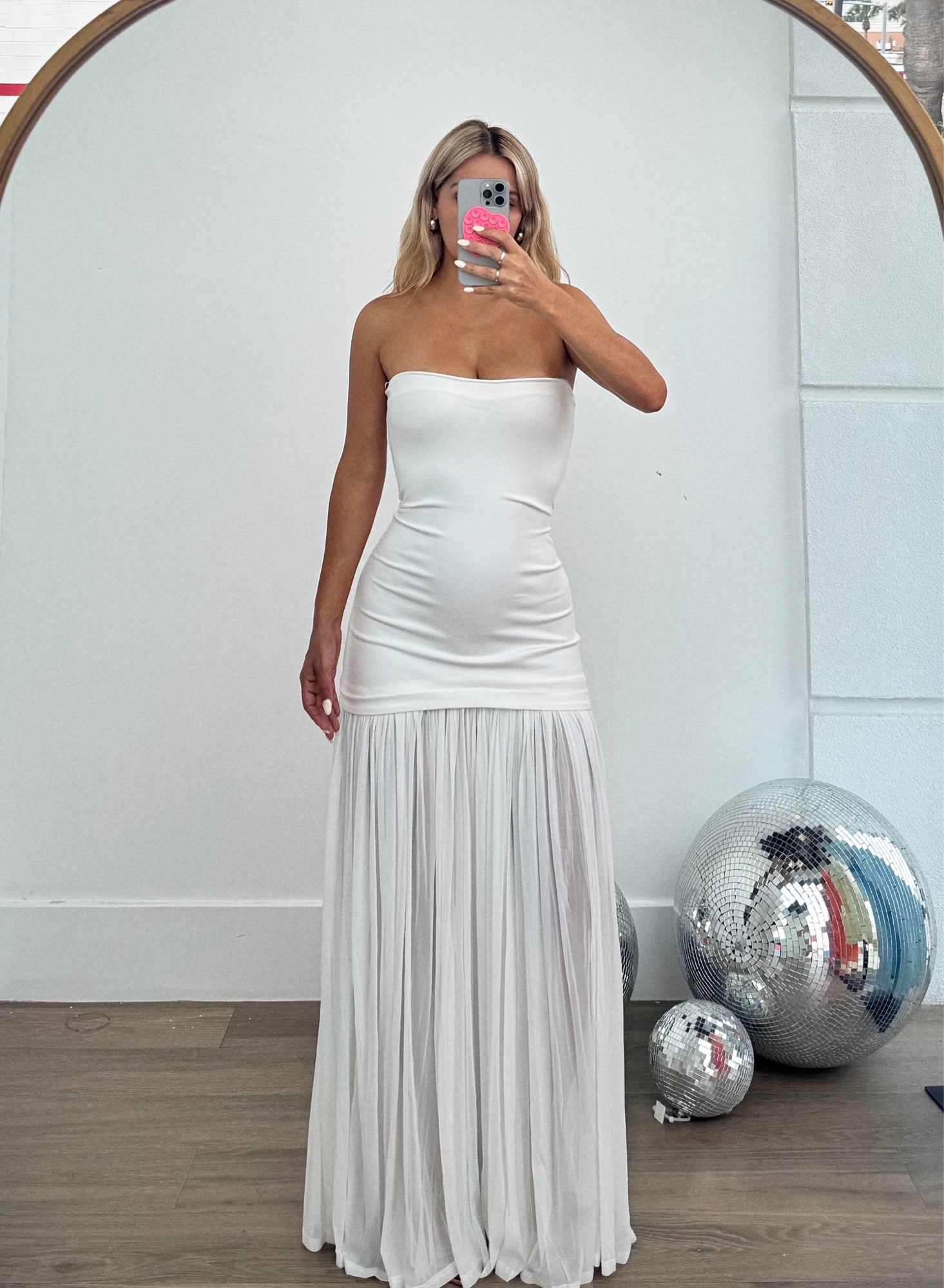 Elegant Tube Maxi Dress with Shirred Chiffon Details