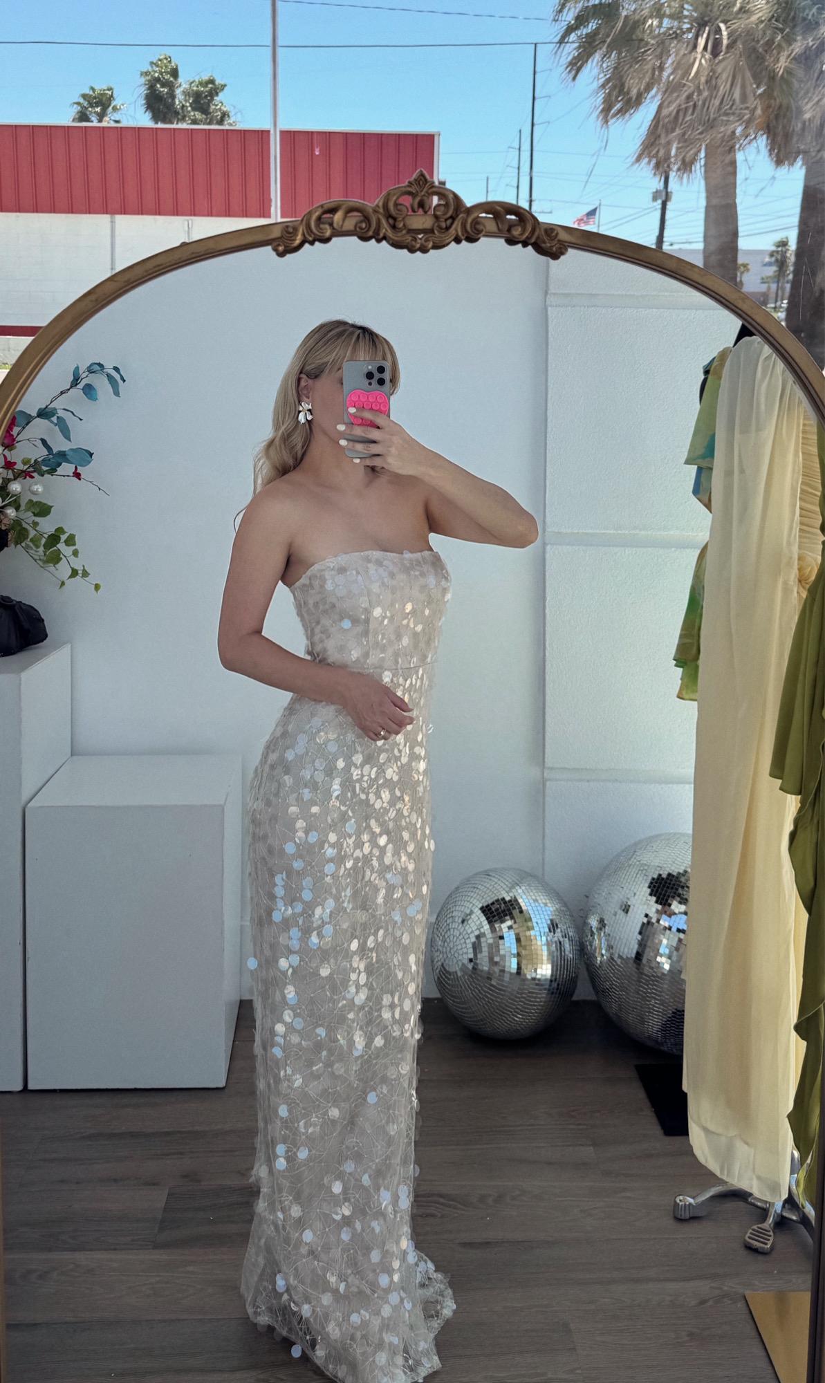 Strapless Column Dress with Sequin Detailing