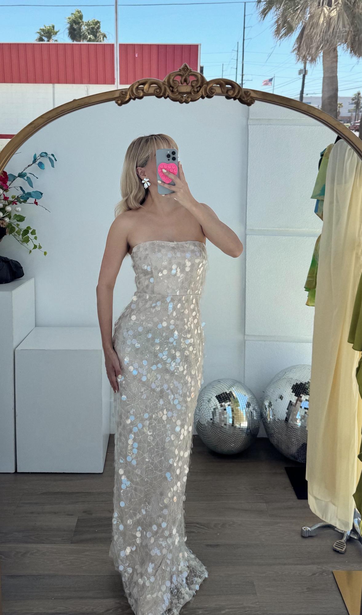 Strapless Column Dress with Sequin Detailing