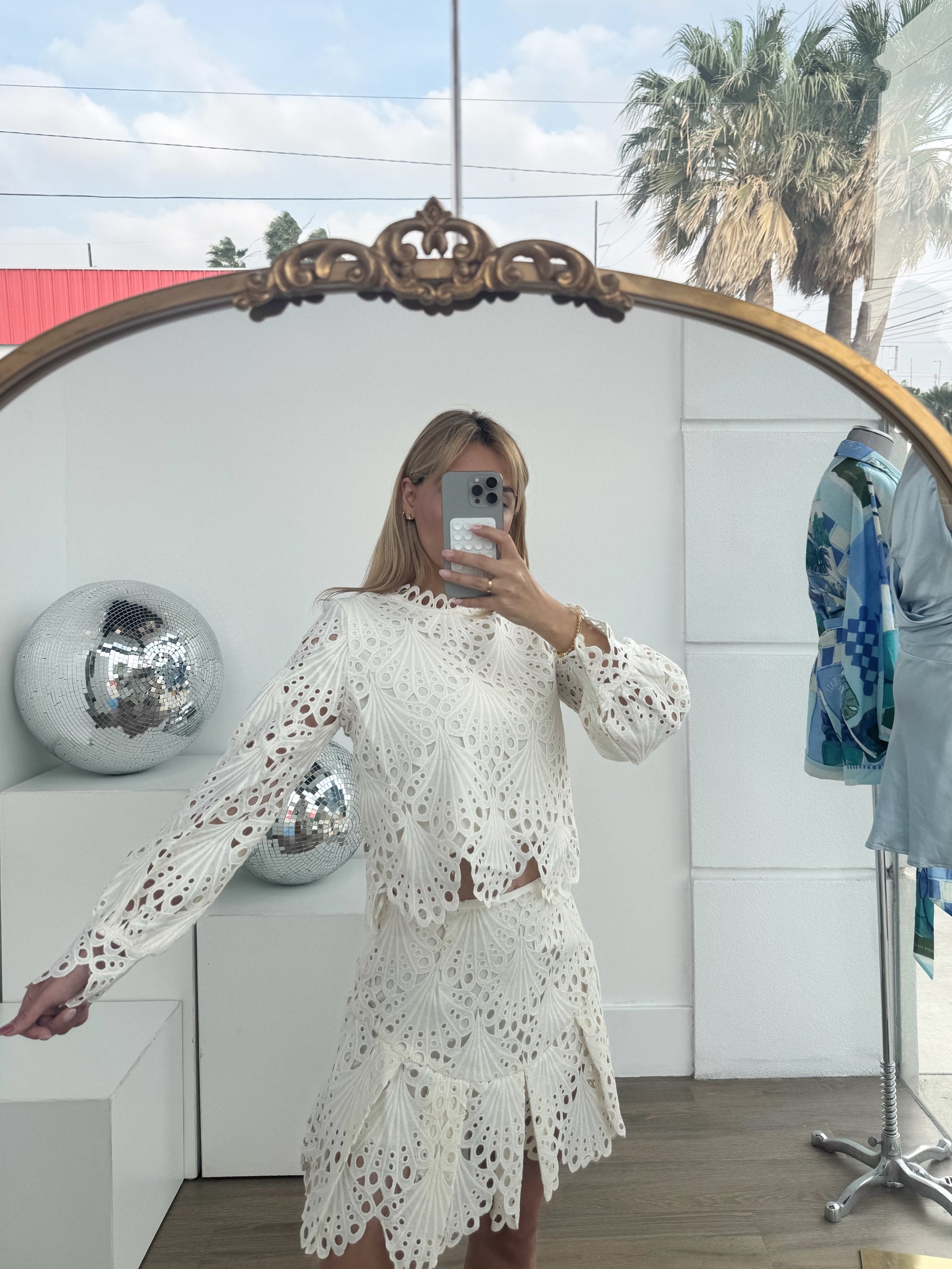 Eyelet Matching Skirt & Blouse Set