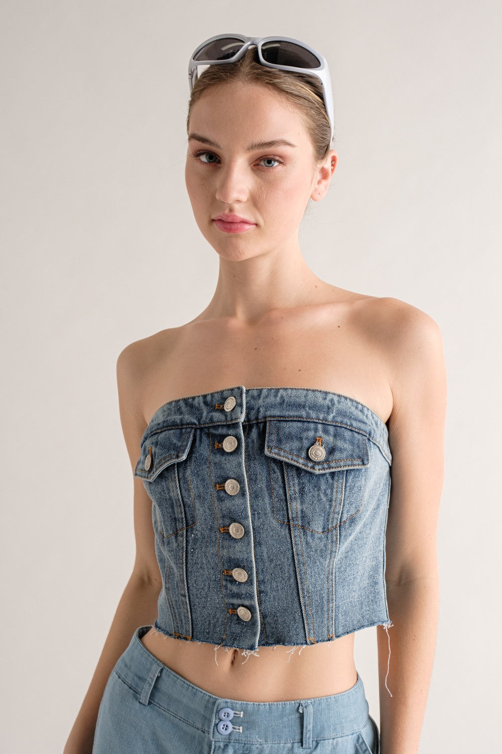 Kaylani Strapless Denim Corset Top