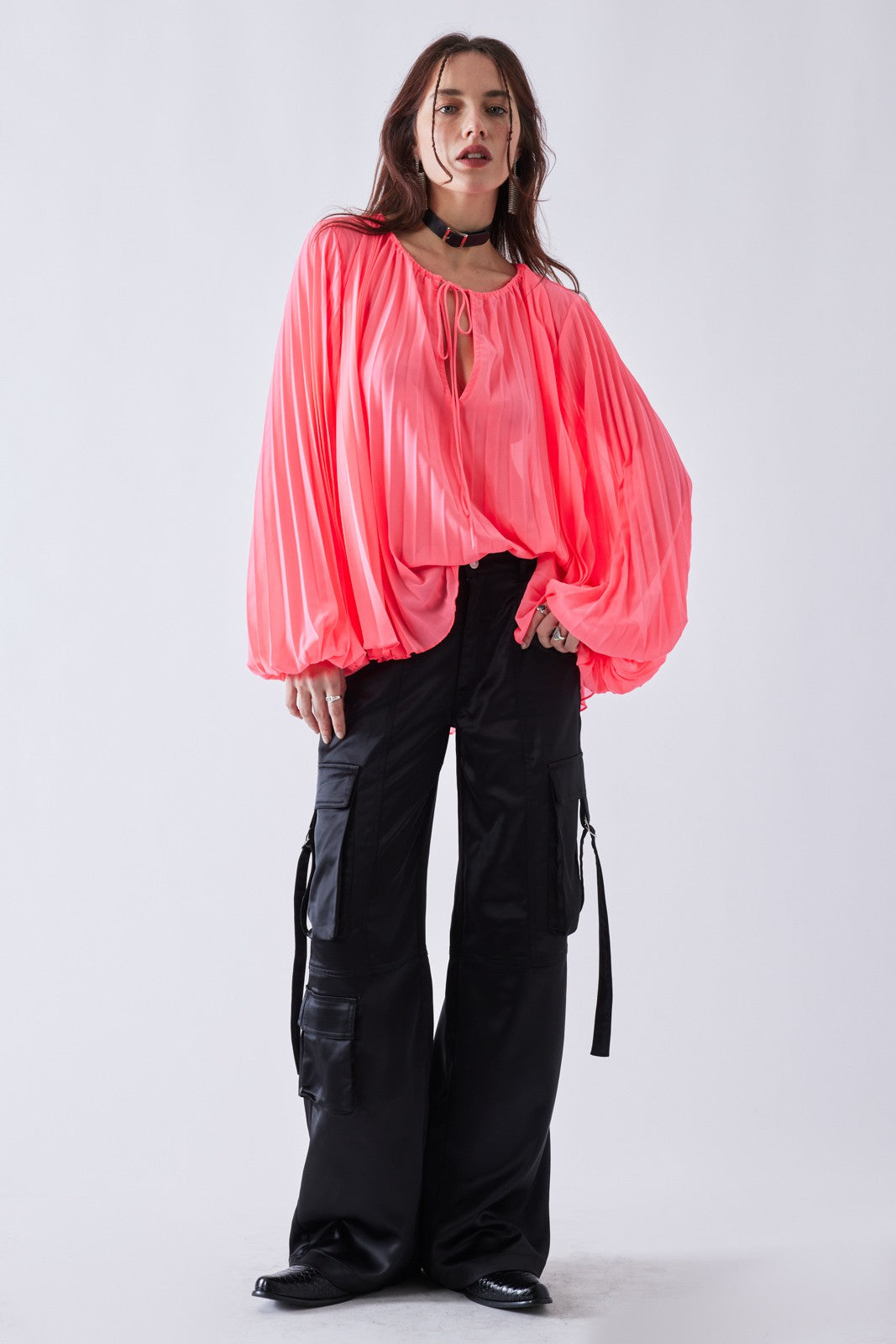 Satin Wide Leg Cargo Pants