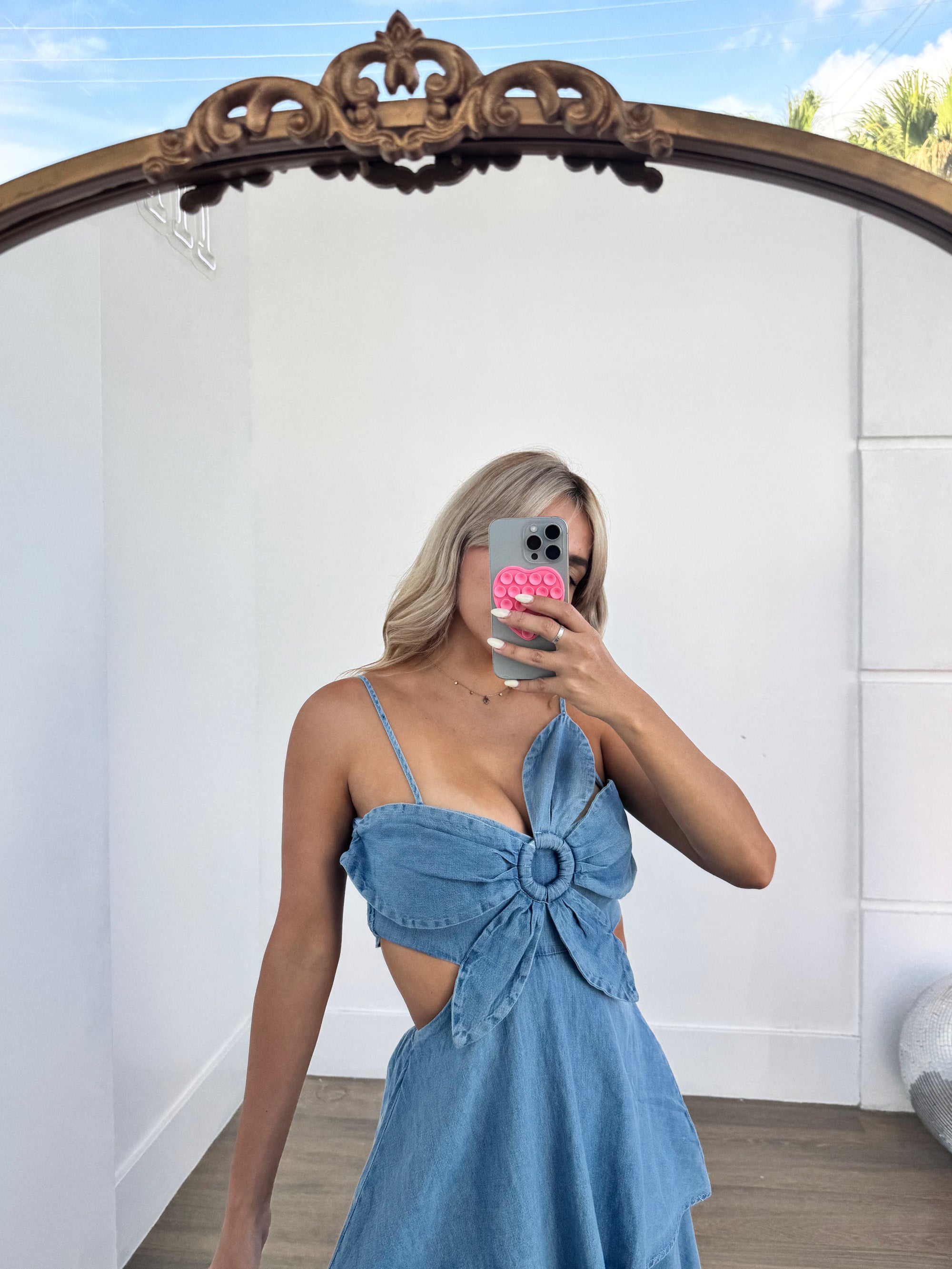 Exclusive Denim Flower Front Tiered Ruffled Flare Maxi Dress - Premium 100% Polyester - Maa Boutique Exclusive Denim Flower Front Tiered Ruffled Flare Maxi Dress - Premium 100% Polyester - Maa Boutique