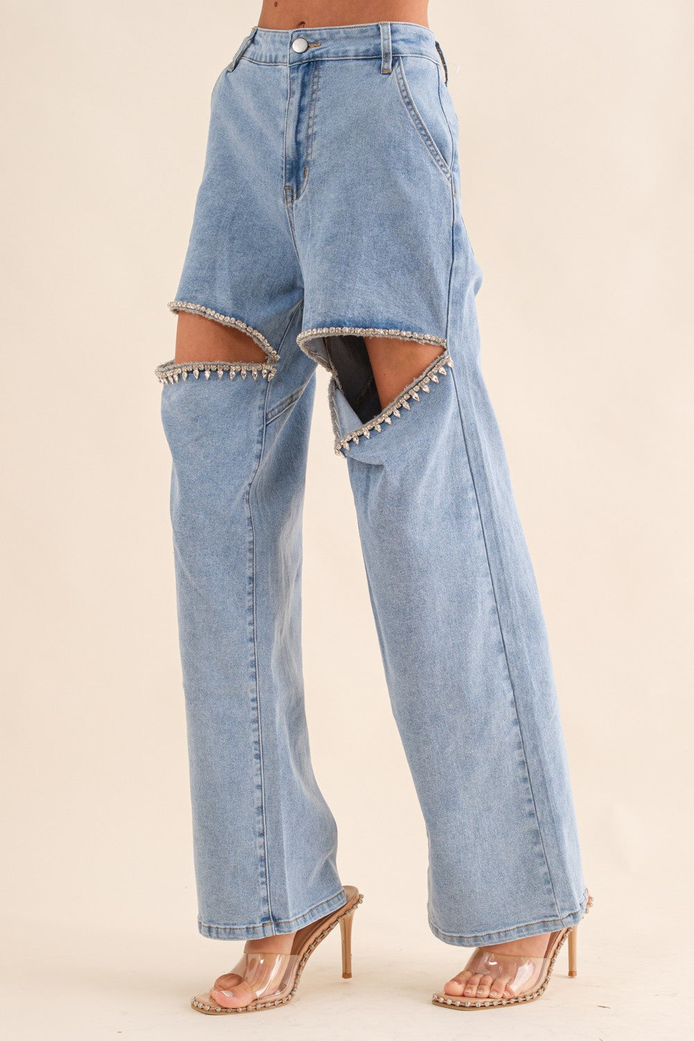 Maïa Boutique Dazzling Heart Rhinestone Denim Jeans | Stylish & Comfortable L