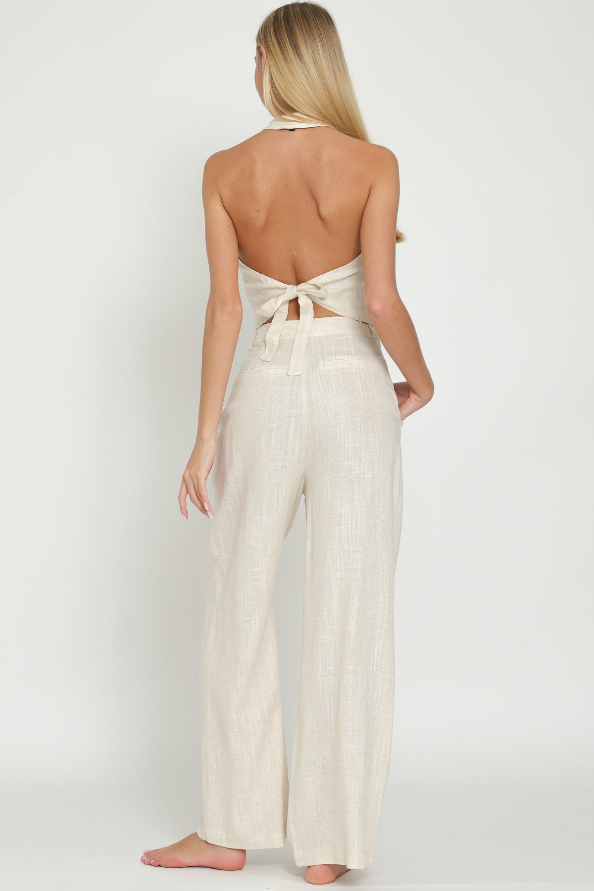 Linen Halter Vest and High-Waisted Trouser Set