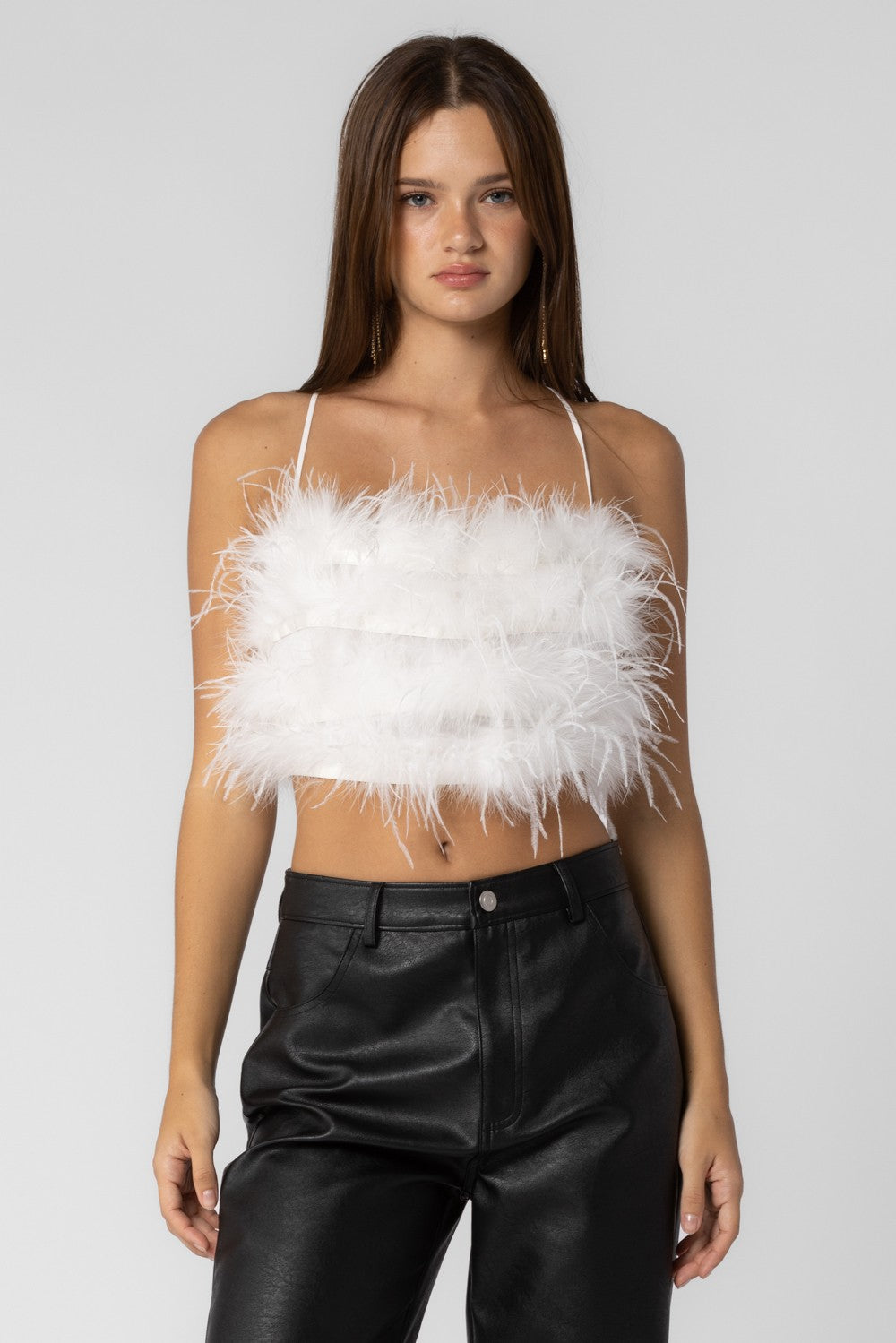 Ladies Faux Feather Cropped Cami Top