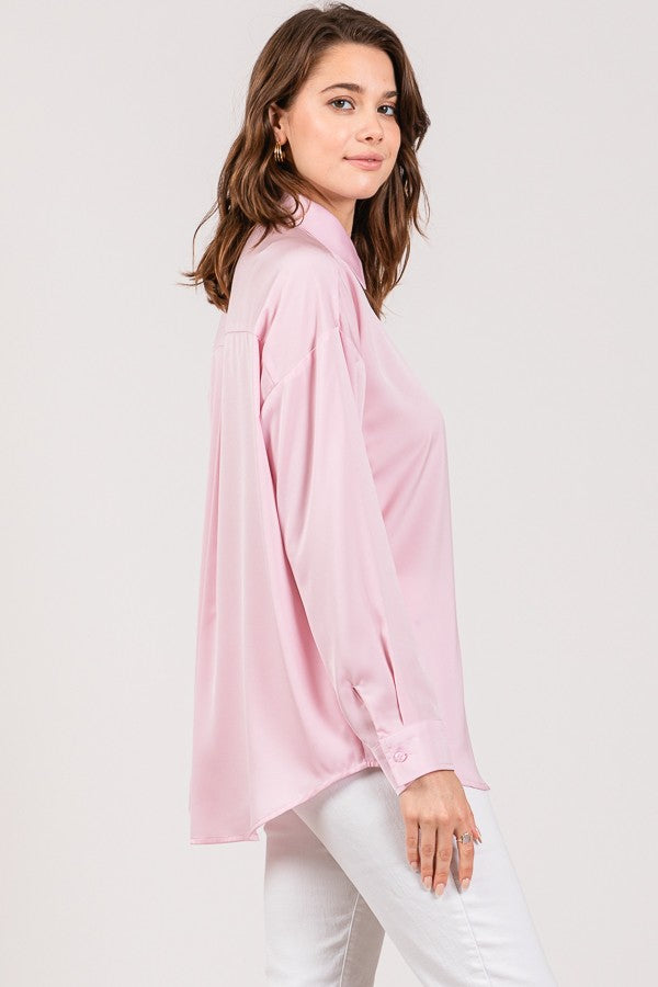 Satin Oversized Drop Shoulder Shirt