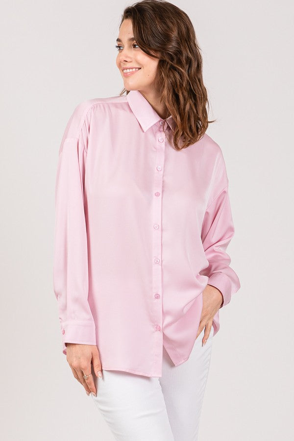 Satin Oversized Drop Shoulder Shirt