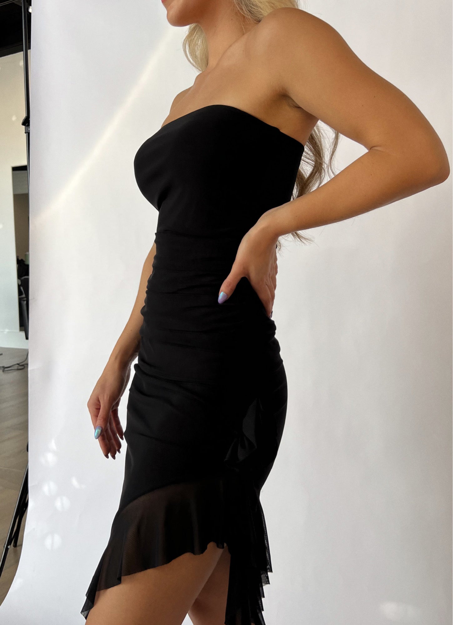 Asymmetrical Tube Black Dress