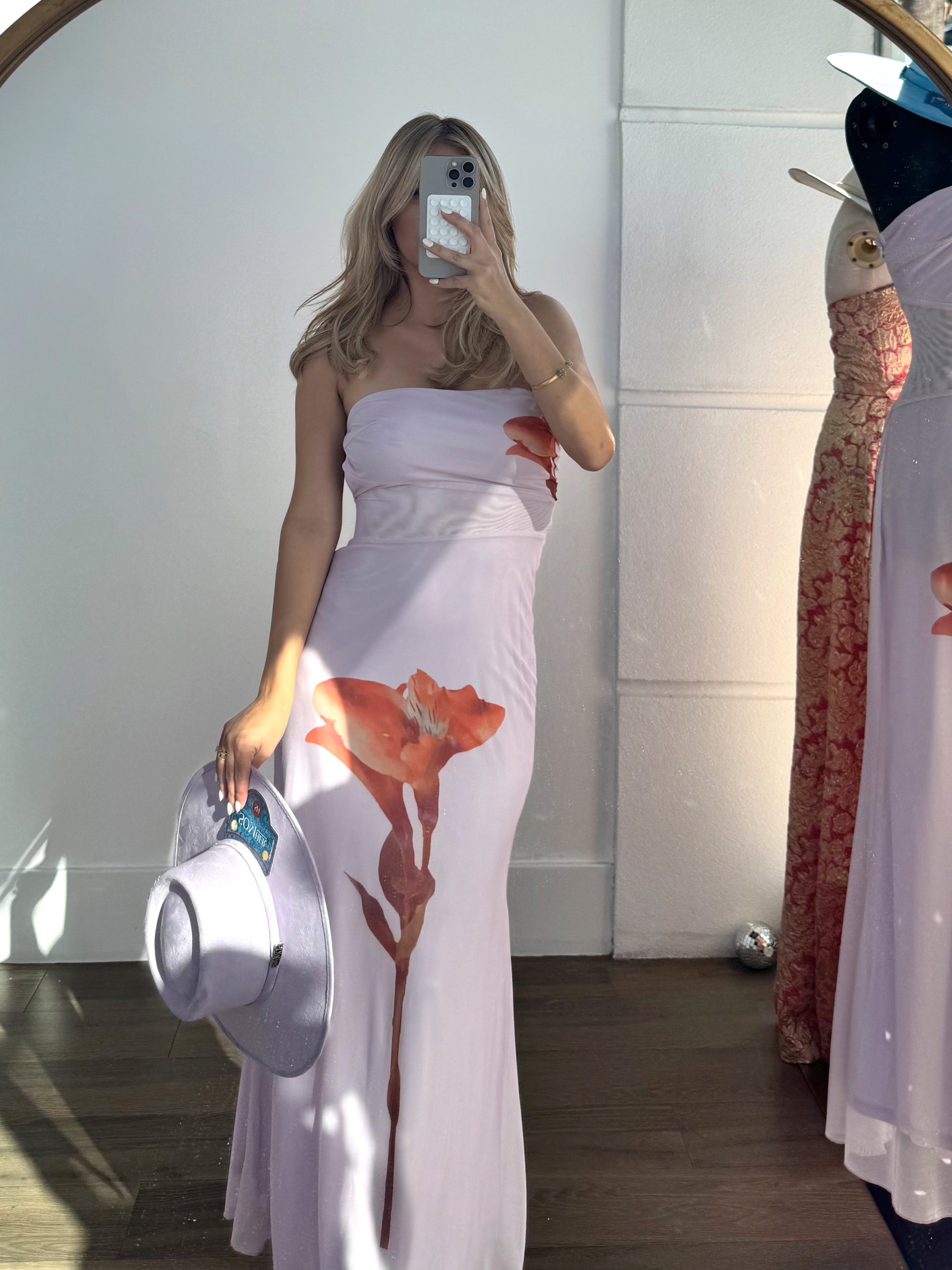 Midi Floral Dress with Mesh Accent