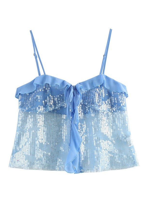 Chic Sleeveless Sequin Cropped Camisole Top