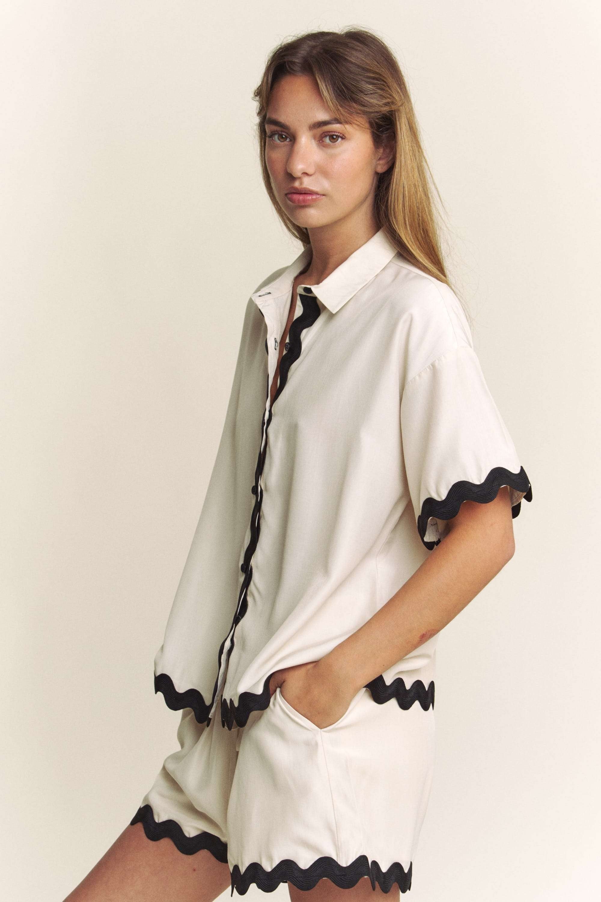 Scallop Hem Cap Sleeve Shirt and Matching Shorts Set