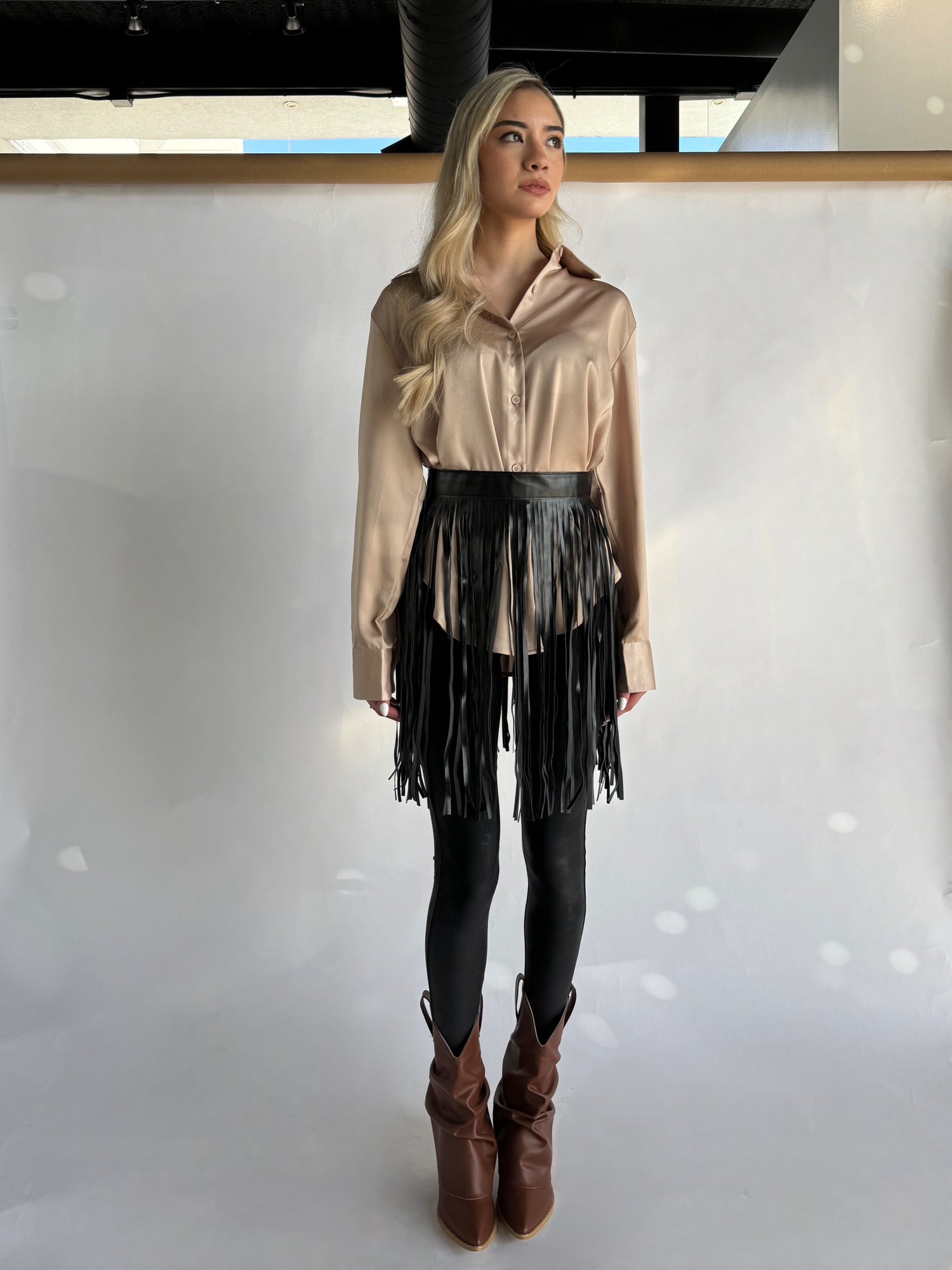 Tassel Faux Leather Skirt