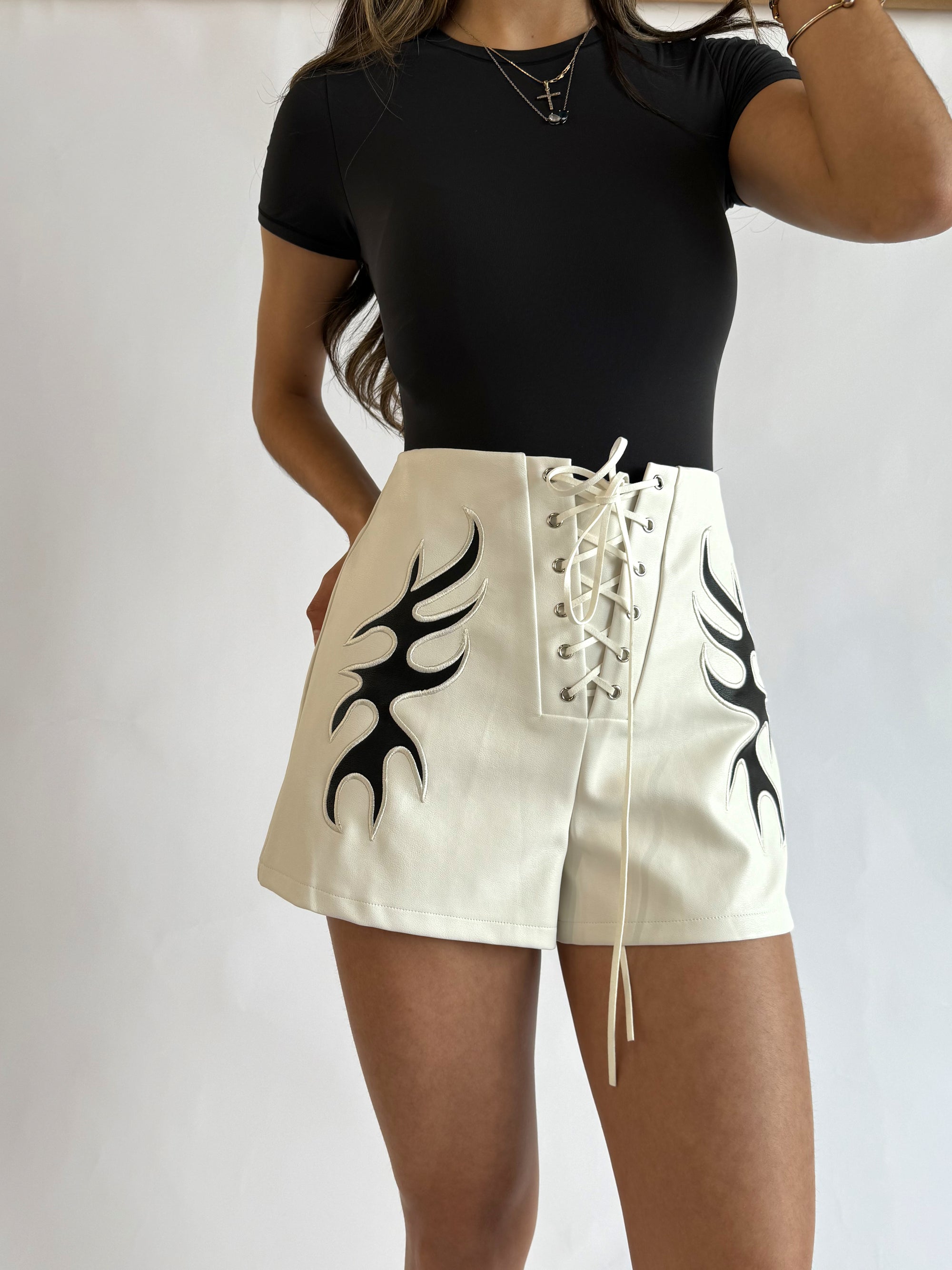 Vegan Leather Lightning Lace-Up Shorts