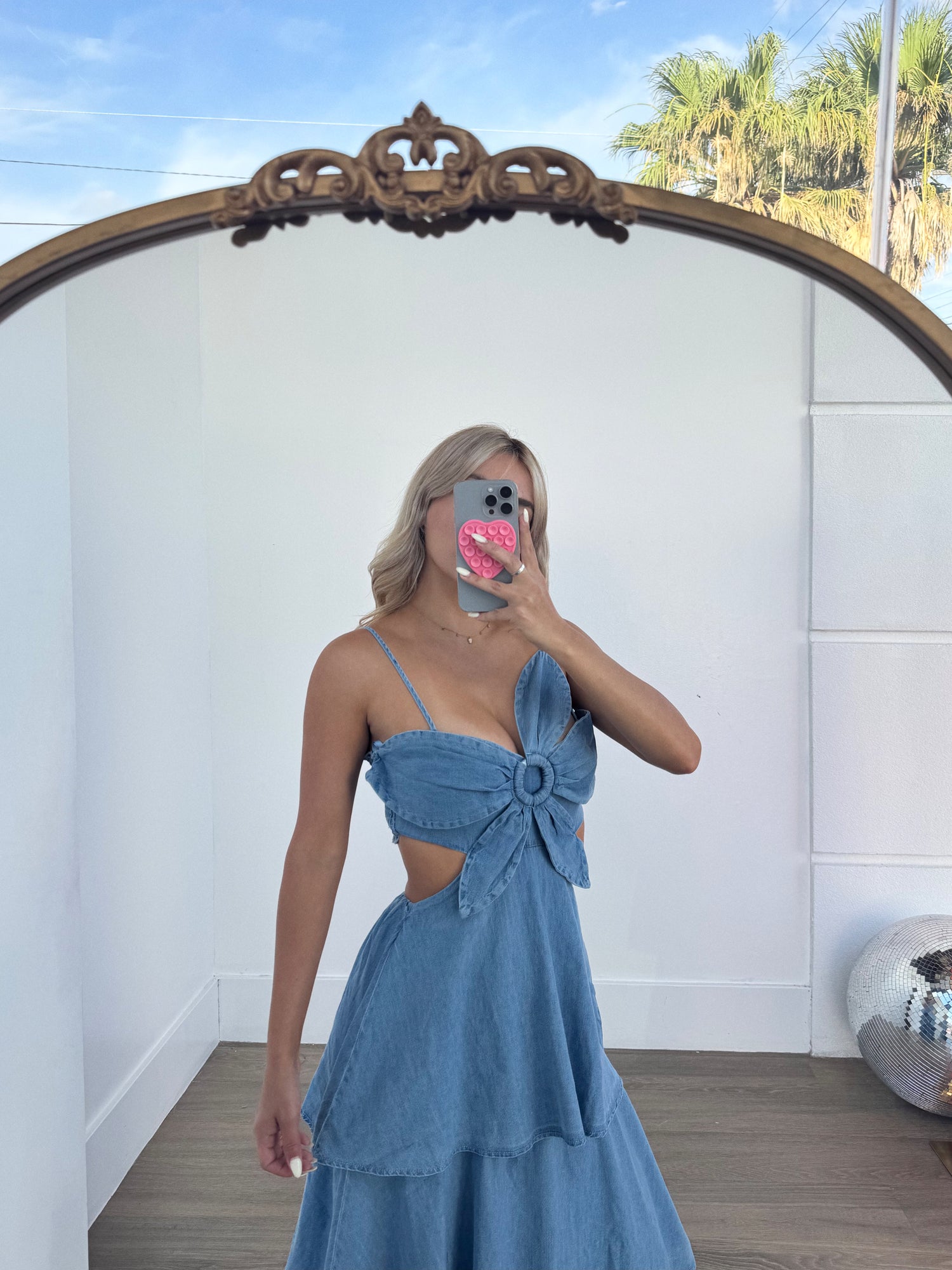 Exclusive Denim Flower Front Tiered Ruffled Flare Maxi Dress - Premium 100% Polyester - Maa Boutique Exclusive Denim Flower Front Tiered Ruffled Flare Maxi Dress - Premium 100% Polyester - Maa Boutique