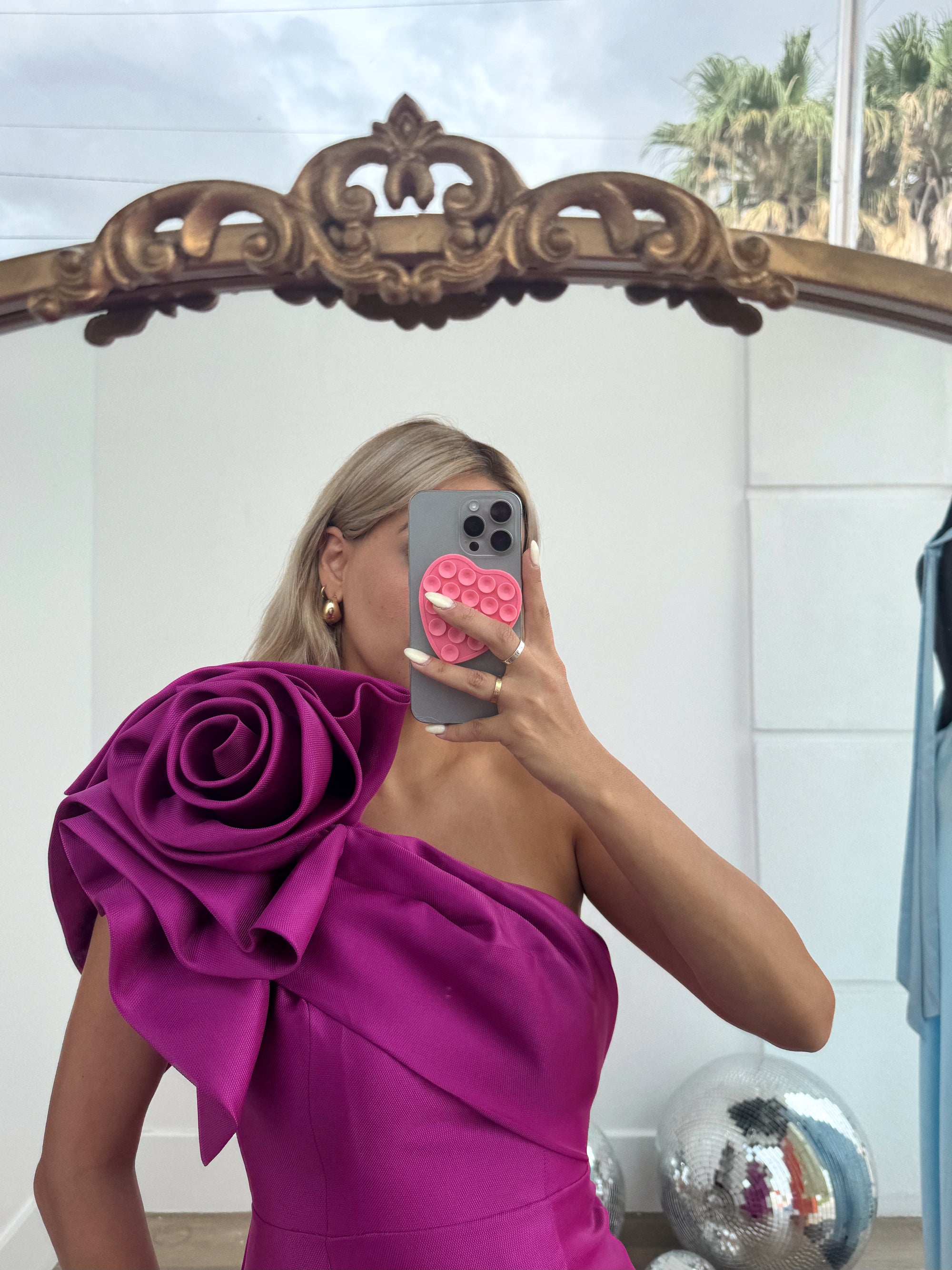 Magenta Prom Dress - Asymmetric One Shoulder Design