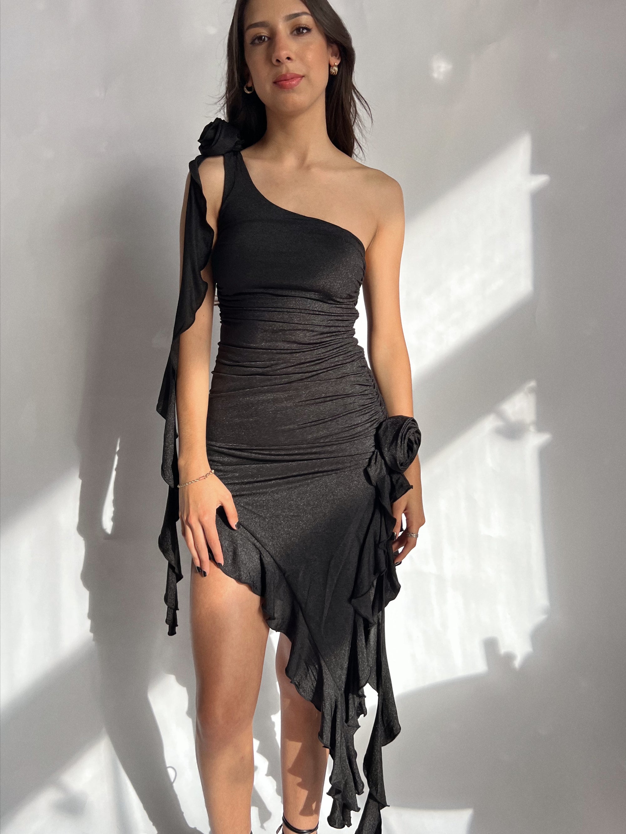 Monochromatic Romantic Ruched Mini Dress