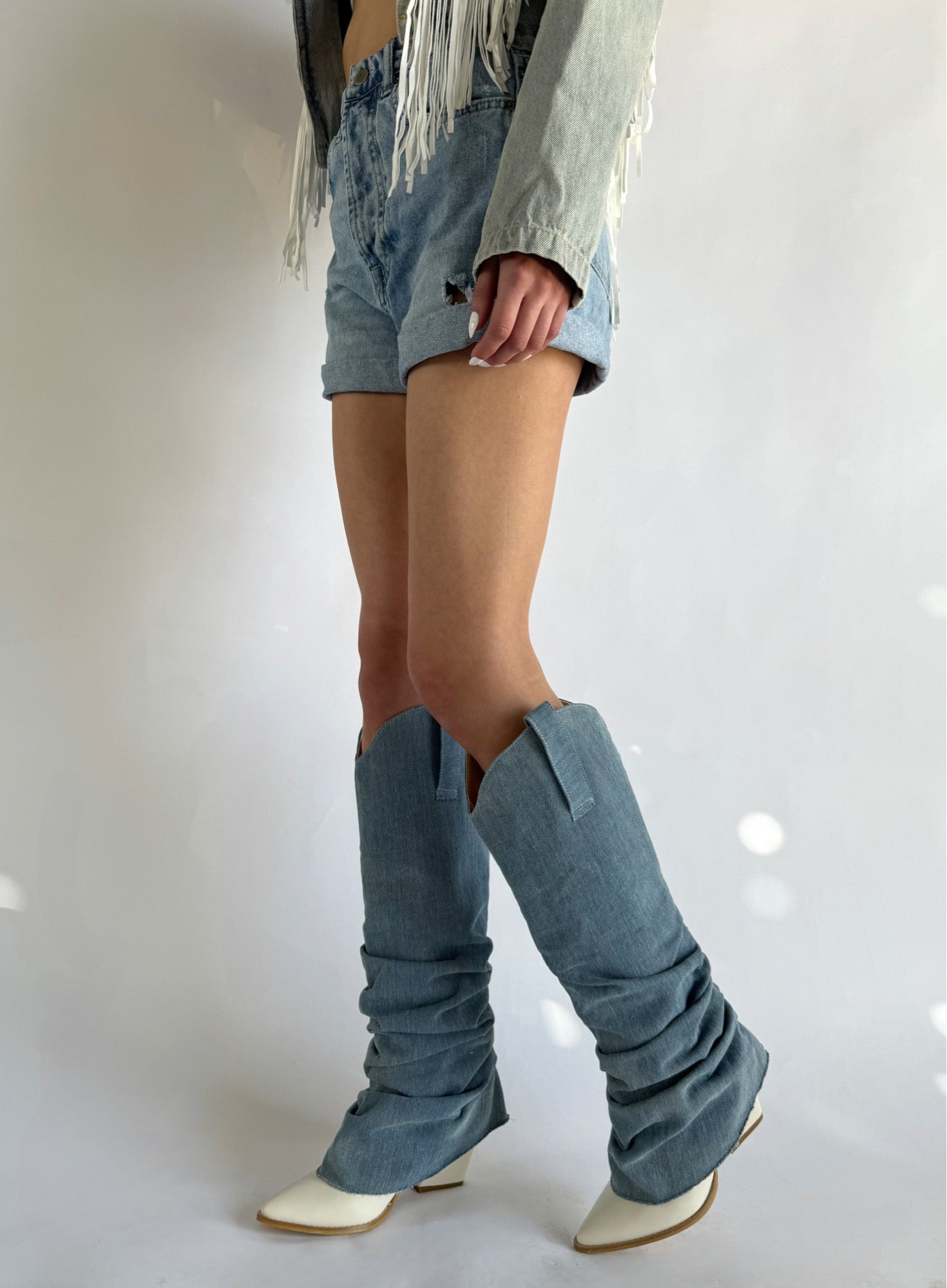 Denim High-Heeled Boots