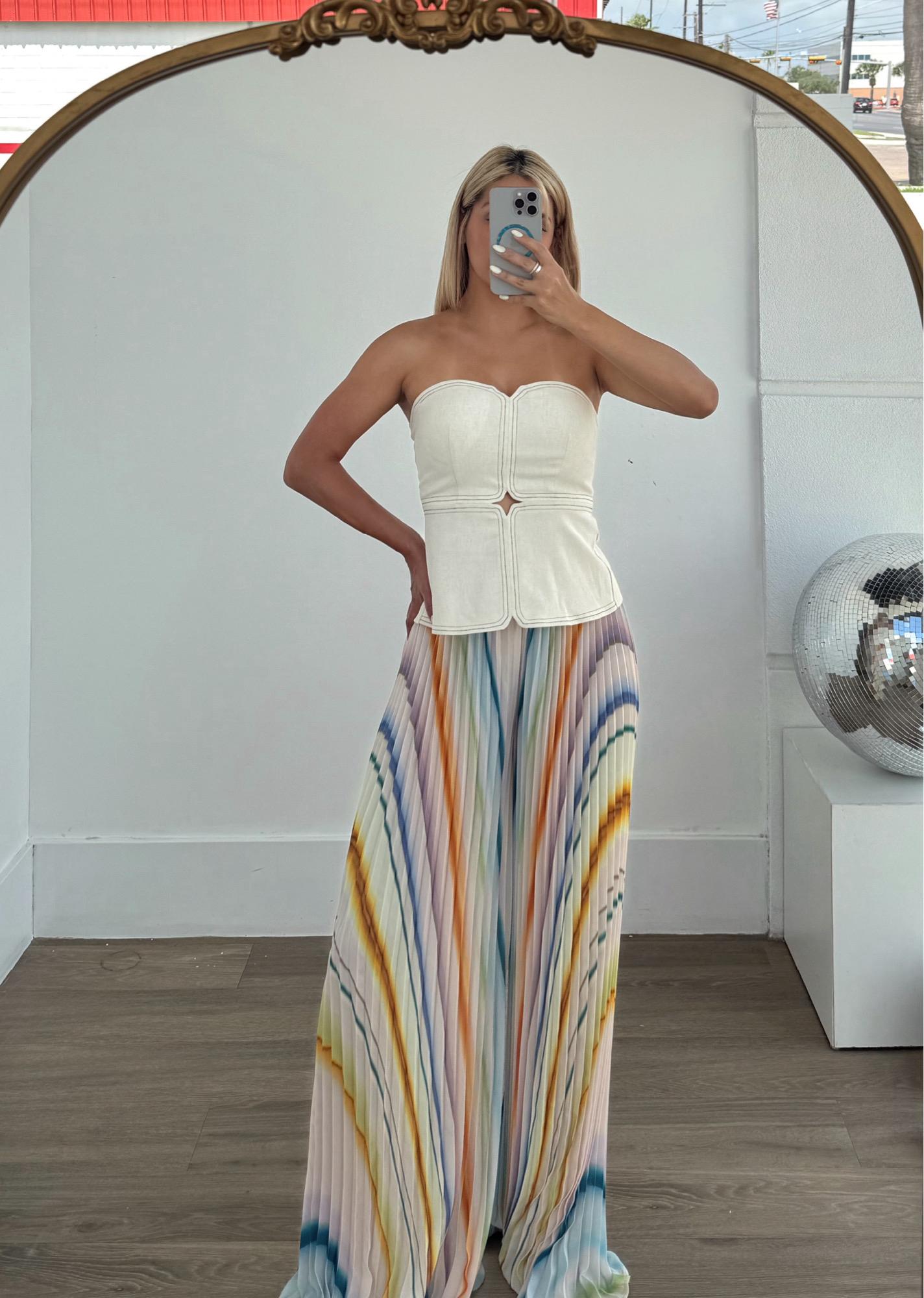 Multi-color Pleated Pant Set with Padded Bust & Zipper Back Closure