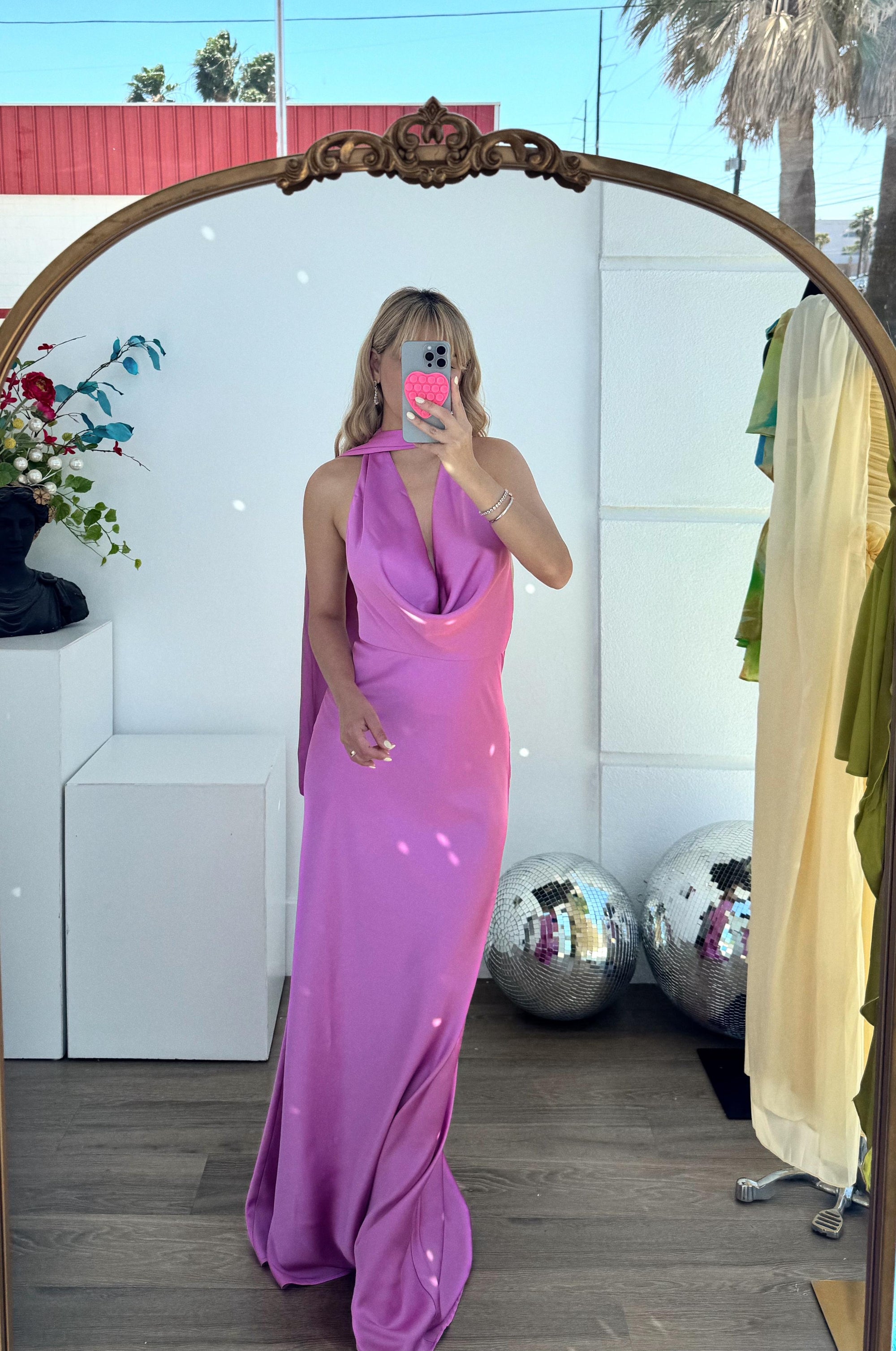 Elegant Solid Satin Halter Maxi Dress