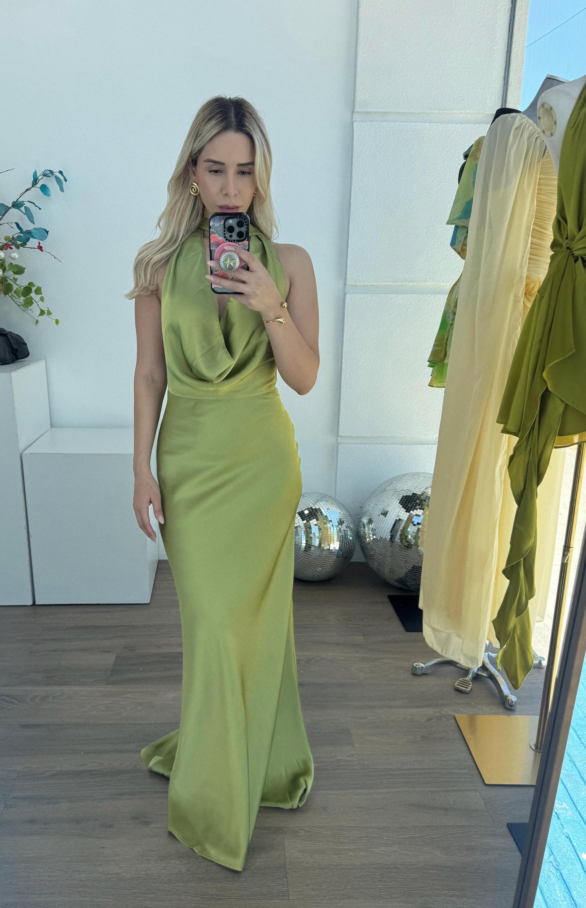 Elegant Solid Satin Halter Maxi Dress