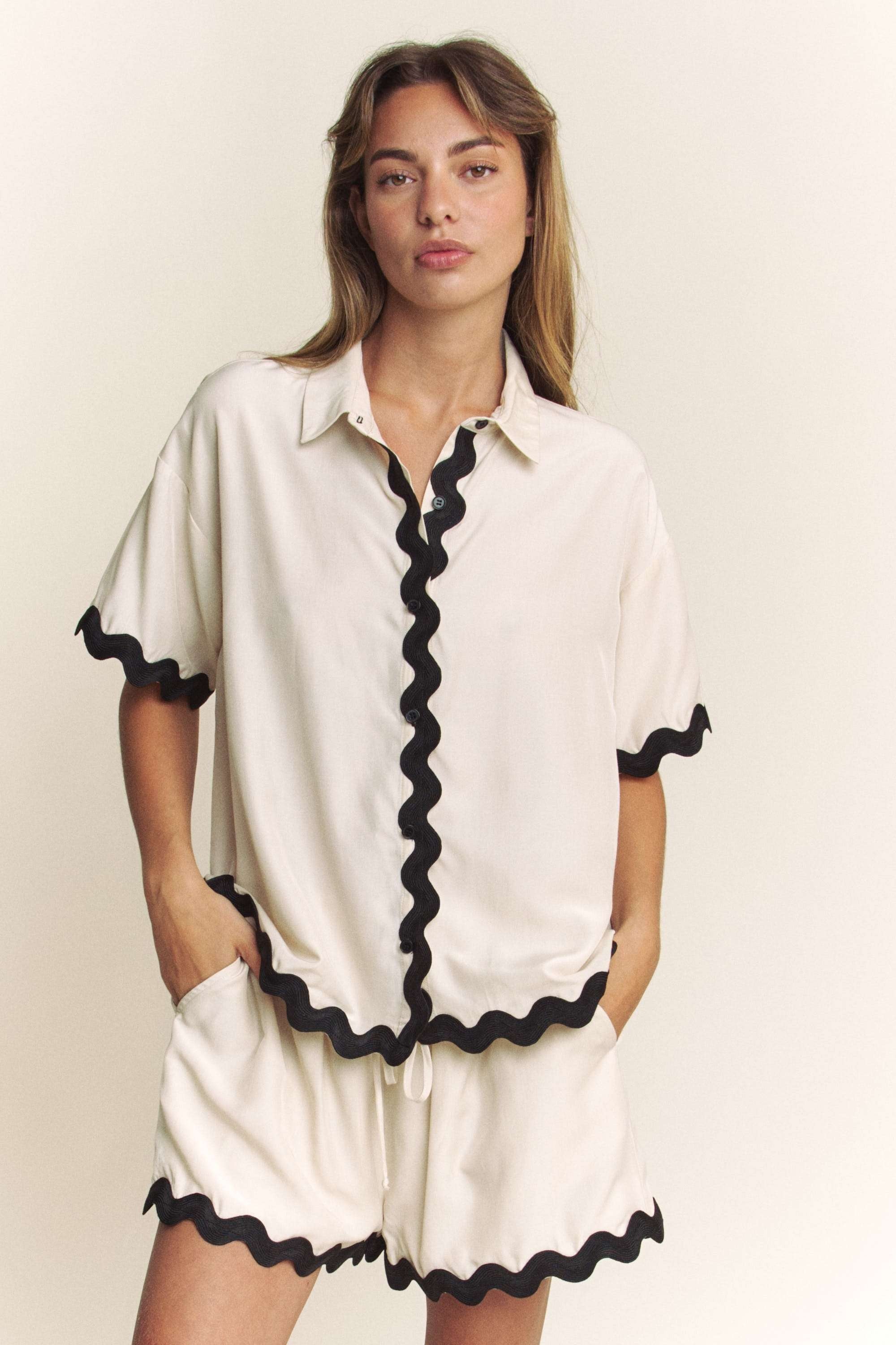 Scallop Hem Cap Sleeve Shirt and Matching Shorts Set