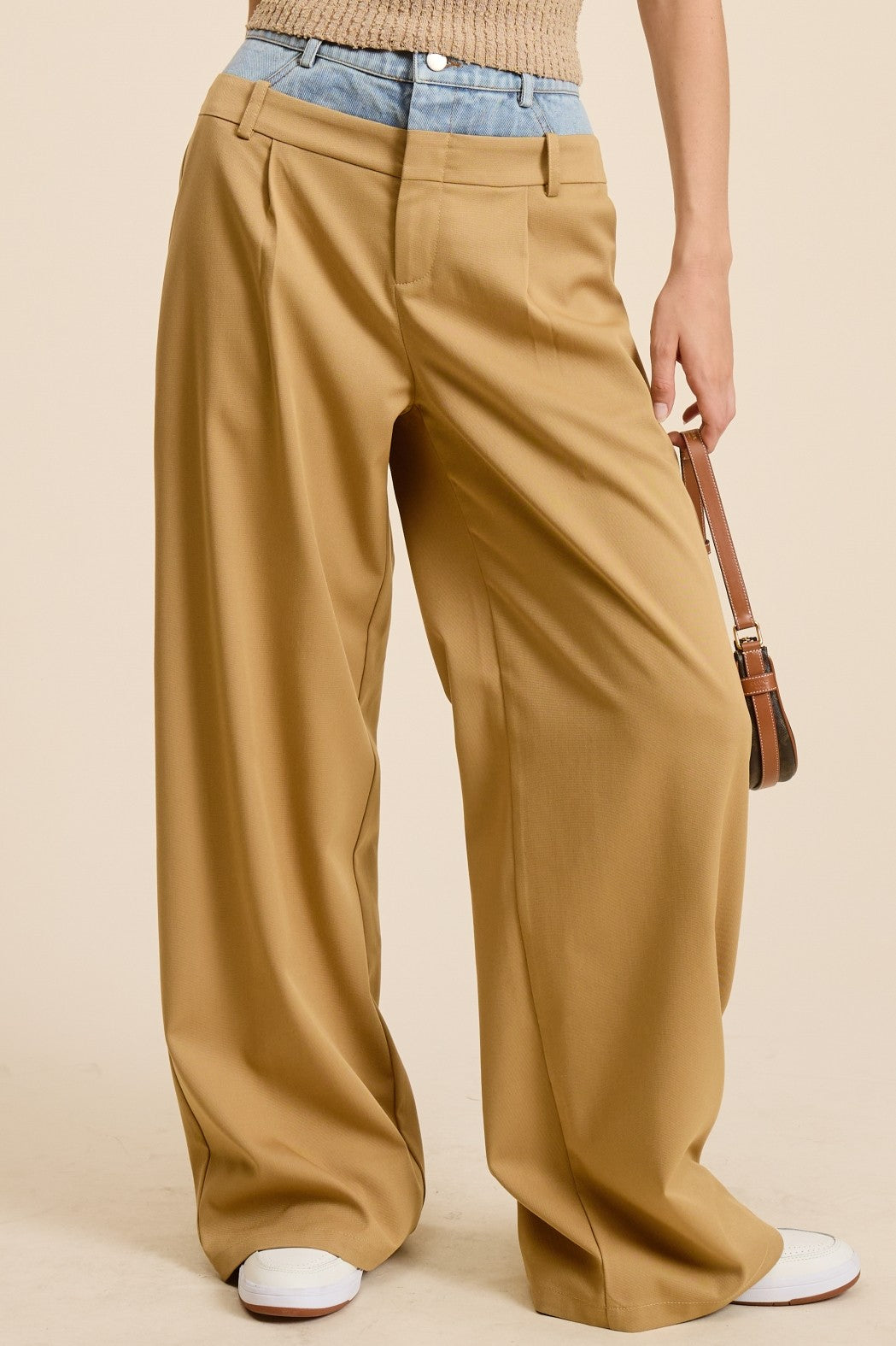 Billie Denim Waistband Solid Wide Leg Trouser Pants