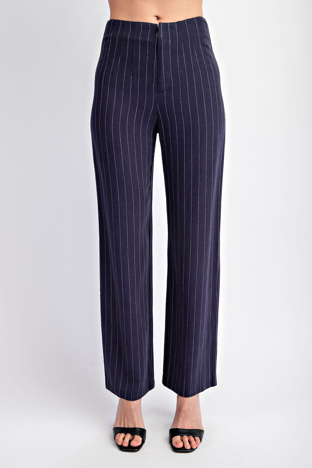 Elegant Woven Stripe Square Neck Vest with Full Lining & Matching Blended Stripe Long Pants