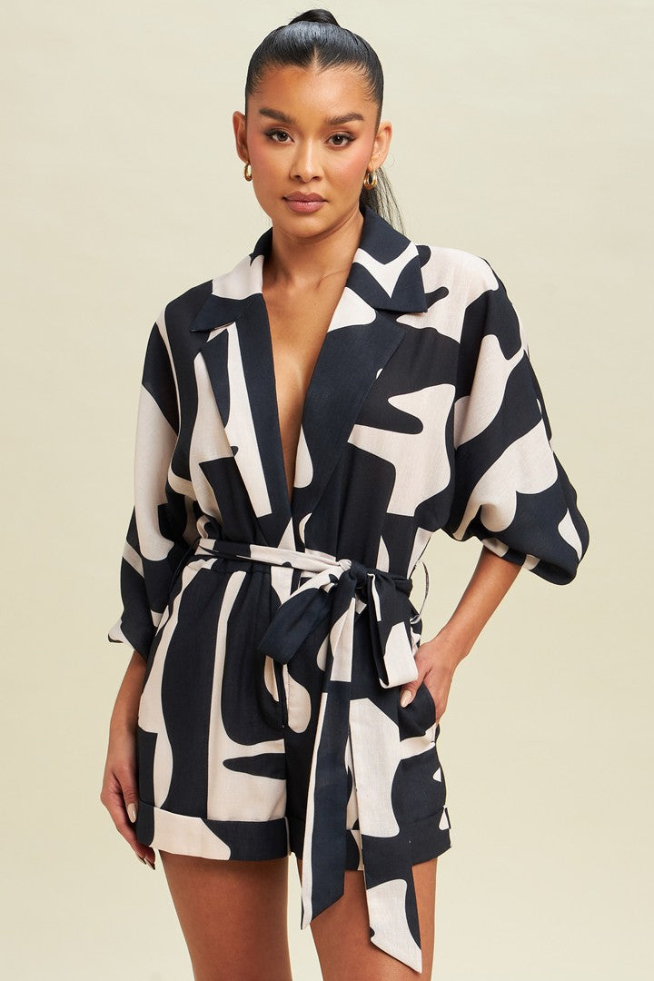 Abstract Print Linen Playsuit